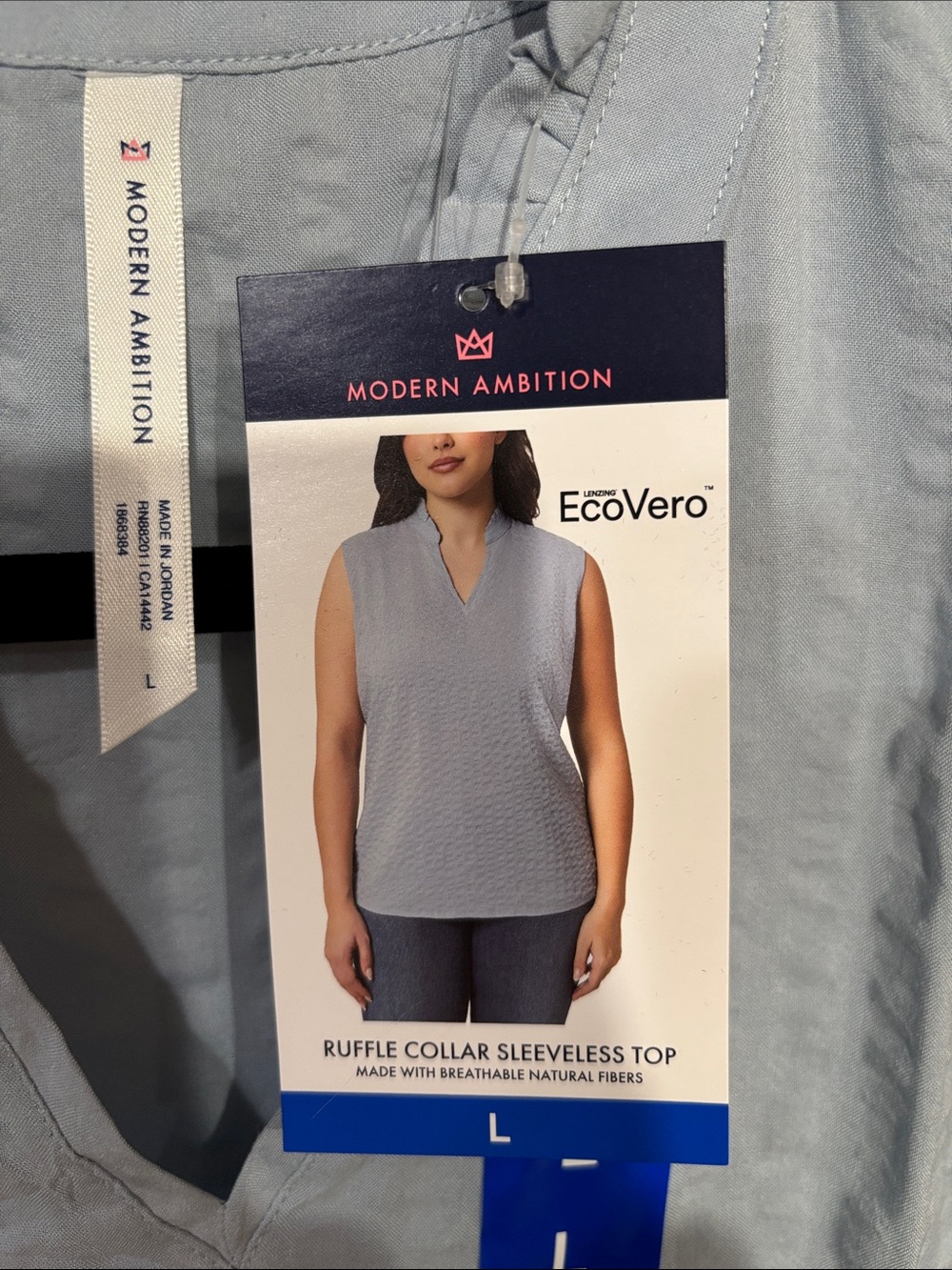 2/$30 Modern Ambition Women's Sleeveless Mock Neck Blouse in Light Blue - Picture 3 of 8
